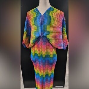 Rainbow kaleidoscope midi dress made by LALa
